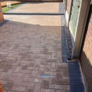 Patio with Buff and Charcoal Block Paving in Stockport